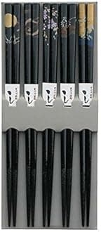 JapanBargain Brand 5 Pair Bamboo Chopsticks Gift Set Crane Design Black by JapanBargain