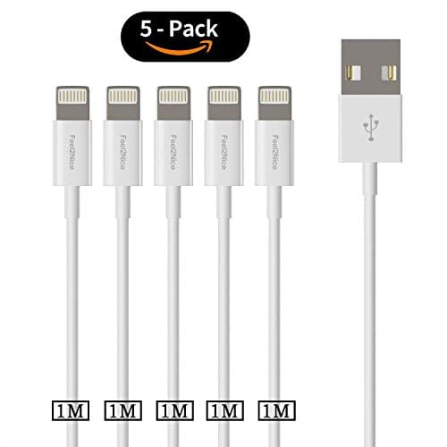 1M Lightning Cable ,Feel2Nice 5 pack iPhone Charger 8pin Data Sync USB Cord Charging for Apple iPhone X / 8 / 7s/plus/SE/5c/5s/5, iPad Air/Mini/4 th Gen/iPod Touch 5TH Gen/iPod Nano/7 th Gen,White