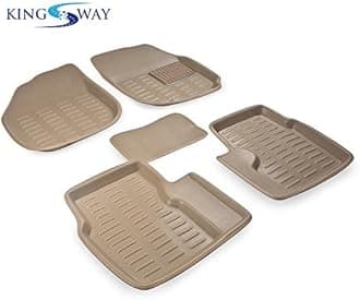 Kingsway Nissan Sunny Car Mat 4D, Only Compatible with Year 2014 to 2020 All Model, Complete Set of 5 Pcs Car Floor Mats, Premium Car Accessories, Tray Shape PVC 4D Foot Mats, Washable, Beige