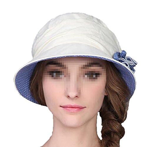 Womens Packable Bucket Summer Sun Hat Foldable Beach Cap Wide Brim UPF50+ Flower Detail,White-M
