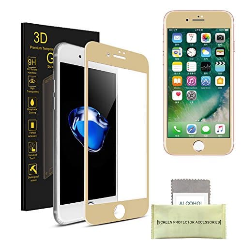 iPhone 7 Screen Protector, AKPATI Premium 4D Round Edge Tempered Glass Screen Protector Film (4.7 inch) Easy Bubble-Free Installation for iPhone 7 - Gold