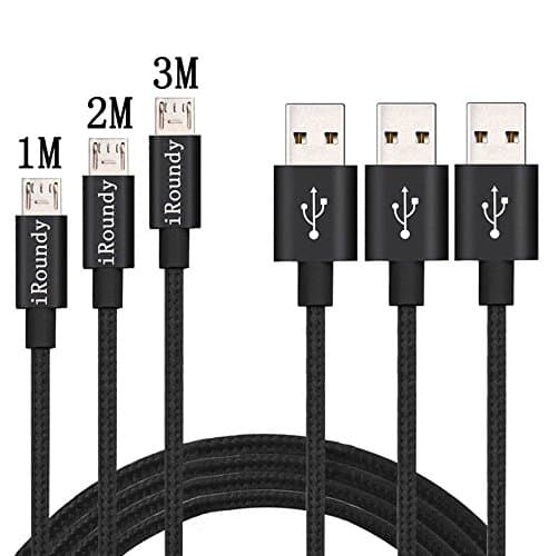 iRoundy 3Pack Charging Cable,(3ft/1m 6ft/2m 10ft/3m)Nylon Braided Micro USB Cable for Android Devices, Samsung Galaxy, Sony, Kindle, TCL, Nexus, Motorola and More Android Smartphone & Tablets