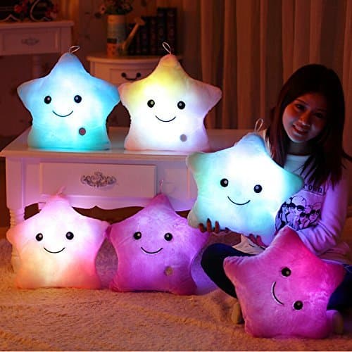 MFEIR® Creative Glowing LED Night Light Twinkle Star Shape Plush Pillow Stuffed Toys 30x35cm Blue
