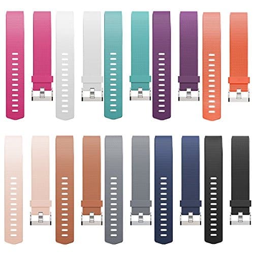 Fitbit Charge 2 Accessory Bands, Band for 2016 Fitbit Charge 2 HR, Sport Fitness Band with Secure Silicone Fasteners Metal Clasps for Fitbit Charge 2, Plastic, Pack of 10 (No Tracker) (Large)