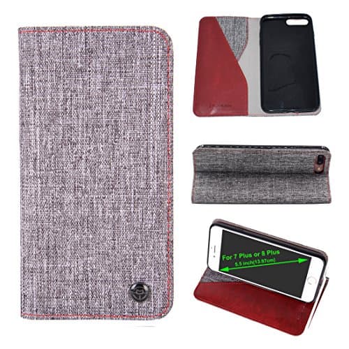 iPhone 8 Plus PU Leather Case, iPhone 8 Plus PU Leather Case, 5.5 inches Cloth cover Wallet Case, Folio Flip Cover for iPhone 7plus/8plus IP7DEBMK5.5-Gra)