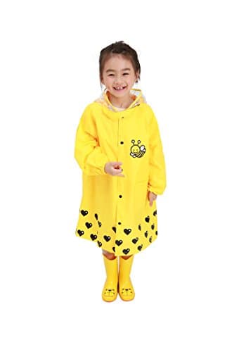 Rainfun Rain Coat Packable Rain Jacket Light-Weight Rain Poncho Hood Trench Transparent Hat Brim For Girls and Boys(Yellow, Medium)