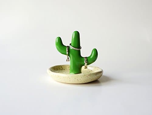 Handmade Decorative Ceramic Cactus Ring Holder with Dish