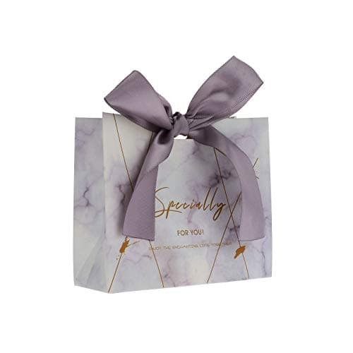 Kmall 50PCS 11.5 * 10 * 4.5 cm Marble Pattern Ribbon Wedding Welcome Gift Bags Kraft Paper Gift Pouch Super Cute High Quality Bags Perfect for Your Bridesmaids and Party Guests for Shopping Parties