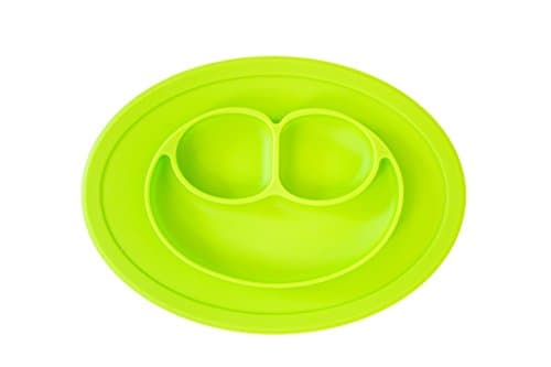 Tiny smiles - 3 compartment non slip suction base portable silicone baby and toddler placemat – green.