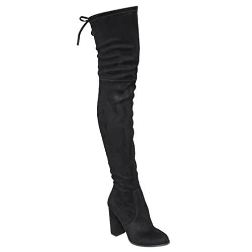 Women's Thigh High Boots Drawstring Inside Zip Block Heel Snug Fit Over The Knee, Color Black, Size:9
