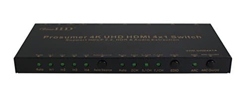 ViewHD Prosumer 4K UHD 18Gbps HDMI 4x1 Switch Support HDMI v2.0 | HDCP 2.2 | HDR | ARC | Audio Extraction: Optical Audio Output | RS232 | Model: VHD-UHD4X1A