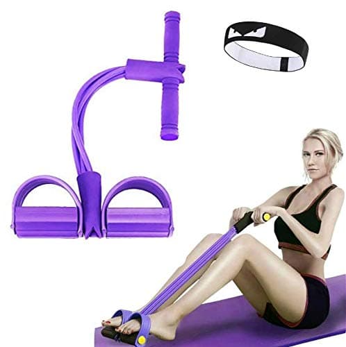 FIVE BEE Upgrade 4 Tubes Multifunction Leg Exerciser|Sit-up Bodybuilding Expander|Elastic Pull Rope Training Equipment |Pedal Resistance Band | Purple