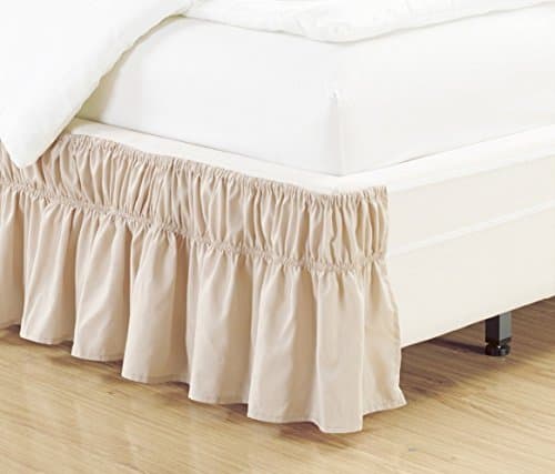 Easy Fit, Wrap Around Style Ivory/TAN Ruffled Solid Bed Skirt Fits Both Twin and Full Size Bedding 100% Soft Microfiber Fabric Allows for Natural Draping, 14" Fall Covers Legs and Bed Frame