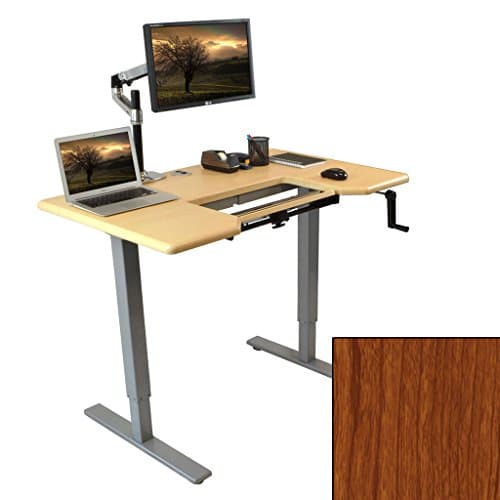 Omega DENALI Adjustable Height Standing Desk w/ SteadyType Adjustable Ergonomic Keyboard Tray Built-In - Quick Easy Turn Adjustment Crank -Silver Base ( Shaker Cherry Desktop, 30" x 48" )