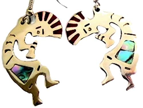 Kokopeli Southwest Dangle Earrings Abalone Inlay