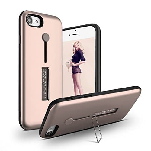 iPhone 8 Case,iPhone 7 Case,TRIPKY Slim High Impact Resistant Two Layer Hybrid Protective Case with Metal Kickstand and Finger Hand Loop Strap Holder for iPhone 7/8 4.7 inch Rosegold