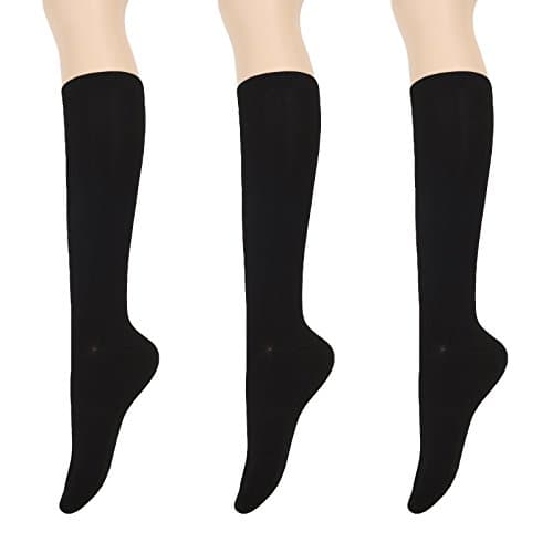womens cotton knee high socks by DEARMY (Solid Black 3 Pairs)
