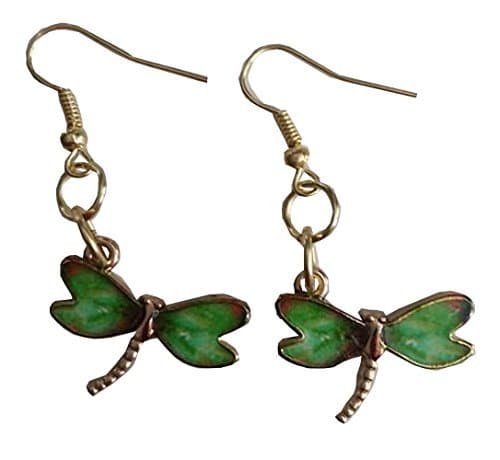 Green Dragonfly Dangle Earrings