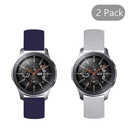 (2 Pack) Qiyiguo Replacement 22mm Solid Color Watch Bands Set- Gray, Navy(S)