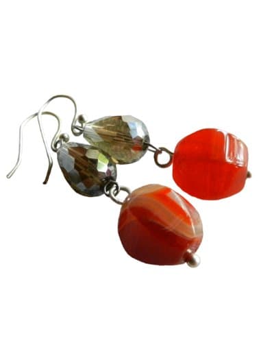 Ploy! Carnelian Crystal Dangle Earrings Handmade EN10