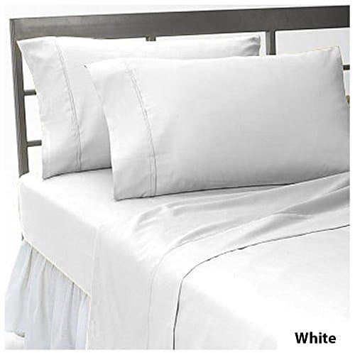 4 PC Sheet Set 8-10 inches Extra Deep Pocket Solid Pattern 100% Egyptian Cotton 650 Thread Count USA Bedding Sheet Set Size Olympic Queen Color White