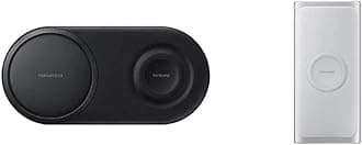 Samsung Original Wireless Fast Charger Duo Pad for Qi Enabled Devices, Black & Original Wireless Portable 10000 mAh Quick Charge Dual Port Battery Pack, Silver