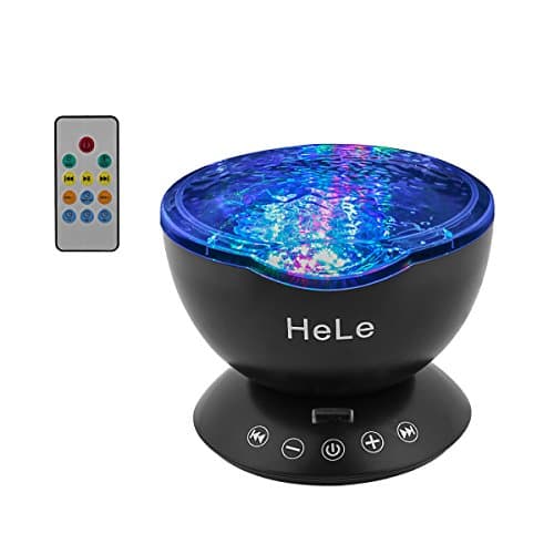 HeLe Remote control Ocean Wave Projector Night Light Lamp, Multicolor Relaxing Soothing Sleep Night Lights With Music Player in Bedroom Living Room for Kids Baby Children Nursery Adults (Black)