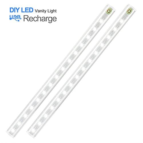 LED Mirror Lights, Dimmable Wireless Makeup Vanity Light for Makeup, Portable USB Charged LED Closet Light, Night Lights for Outdoor Camping, Hallway, Bedroom, Kitchen, Cabinet - 6500K, 2 Pack