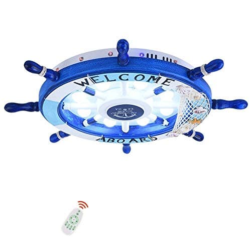 Creative Rudder Ceiling Light, Modern LED Ceiling Lamp Children's Room Chandelier Children's Cartoon Ceiling with Remote Control Sailor Pendant Lamp (Color : Blue-45CM 24W)