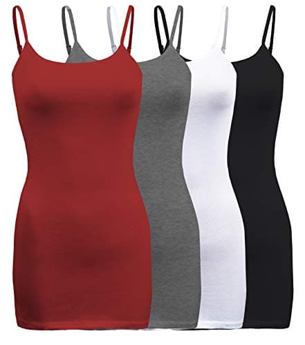 4 Pack - Women's Basic Cami with Adjustable Spaghetti Straps Tank Top
