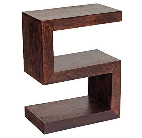 Prestington Solid Deluxe S Shaped Side Table - Beautiful Dark Walnut Finish - Constructed From Solid Mango Wood