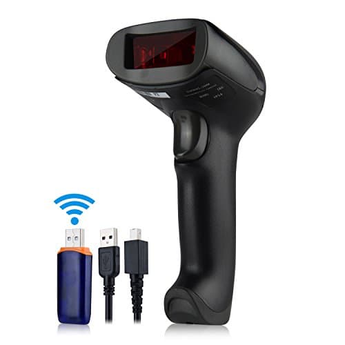 Wireless Barcode Scanner 433Mhz Handhold Long Transmission Distance Bar Code Scanner Laser Portable Barcode Reader with USB Receiver for Store,Supermarket,Warehouse，Library