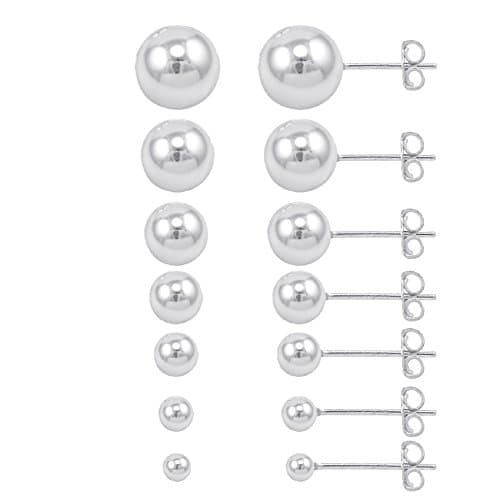 925 Solid Sterling Silver Ball Ear Studs with Butterfly Backing in Different Sizes (8 Millimeters)