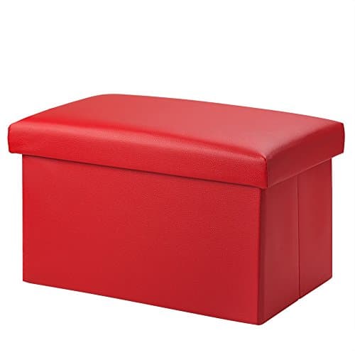 Foldable Leather Storage Ottoman Bench Footrest Stool, Coffee Table Cube For Home, Office, Garden, Traveling, 18"x12"x12" Folding Organizer Seat Prefect For Kids Adults (Red)