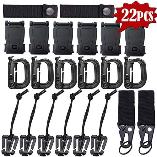 TraGoods Tactical Molle Attachments Kit, Molle Webbing Key Ring, D-Ring Clips, Tactical Gear Military Tube Clip, Tactical D-Ring Locking Hanging Hook