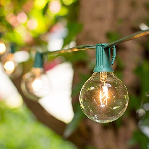 Globe String Lights, 2 Inch E12 Bulbs, 15 Feet Green Wire C7 Strand, Clear