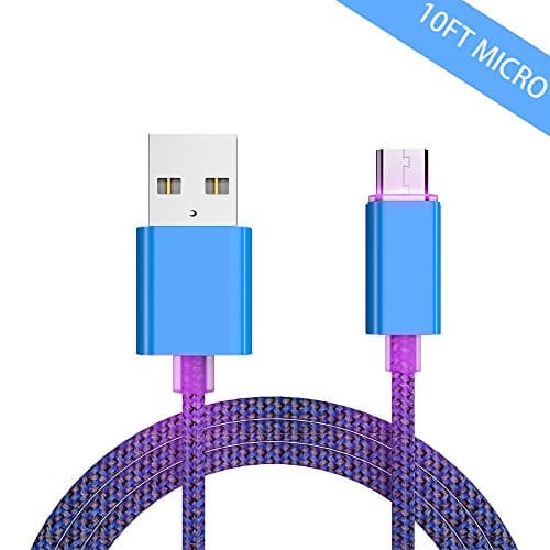 Taimount Micro usb cable Android charger cable Light USB cable fast charge Android usb cable 10ft Nylon braided aluminum alloy metal head Micro usb to usb Cable blue