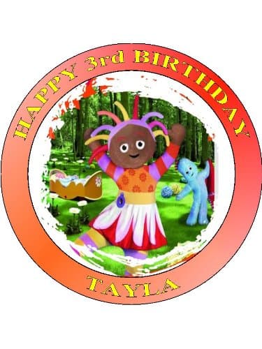 UPSY DAISY PERSONALIZED 7.5" CIRCLE ICING CAKE TOPPER- ANY NAME,AGE OR MESSAGE - D2 - USE THE GREETING MESSAGE WHEN YOU CHECK OUT OR EMAIL ME WITH THE NAME