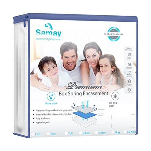 SAMAY - Zippered Waterproof &amp; Bed Bug Proof Box Spring Encasement Cover - Queen Size 60 x 80 Inches - All sizes available