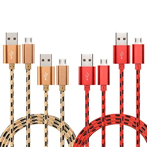 TOPSELL Micro USB Cable, 4Pack, 3.3ft/1m + 4.9ft/1.5m, Nylon Braided High Speed USB to Micro USB Charging Cables Android Charger Cord for Samsung, Nexus, Motorola,HTC, LG, Tablet and More (Gold, Red)