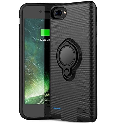 iphone 6 Plus/6s Plus Battery Case,feeleye 3700mAh Portable Charging Case for iPhone 6 Plus&amp;6s Plus&amp;7 Plus(5.5 inch) with Ring Holder Kickstand Function Slim Extended Battery Case - (Black)
