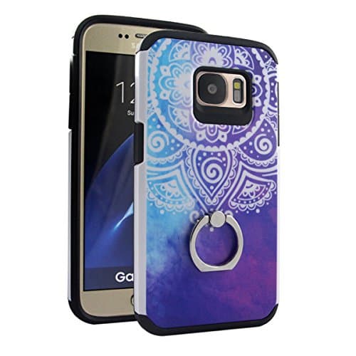 Galaxy S7 Case S7 Case With Ring Holder [KICKSTAND] Unique Hipster Chic BOHO Retro Vintage Girly Designer Cover by TropicaseMAX. Heavy Duty Protection With Great Utility (Blue Mandala)