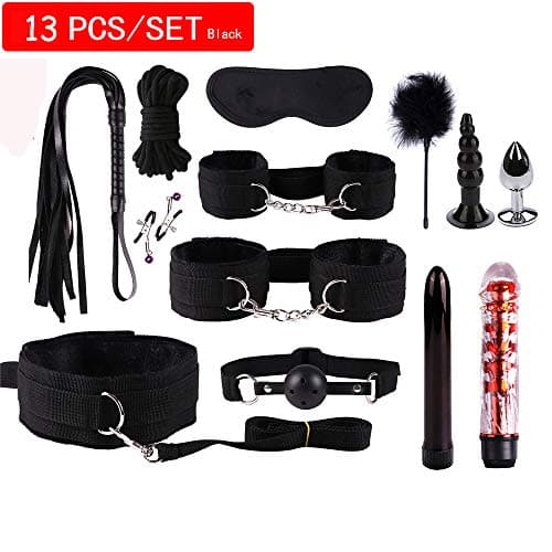 13 pcs/Set Nylon Leather Kit Alternative Bundled Binding Set Sexy Suit Plush Set Sexy Toy Suit SM Kit for Couple Adult (Black)