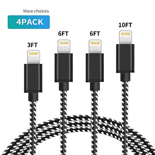 iPhone Charger NinaJ 4Pack 3FT 6FT 6FT 10FT Lightning Cable to USB Syncing and Charging Cable Data Nylon Braided Cord Charger for iPhoneX/8/8 Plus/7/7 Plus/6/6 Plus/6s/6s Plus and more - Black&amp;White