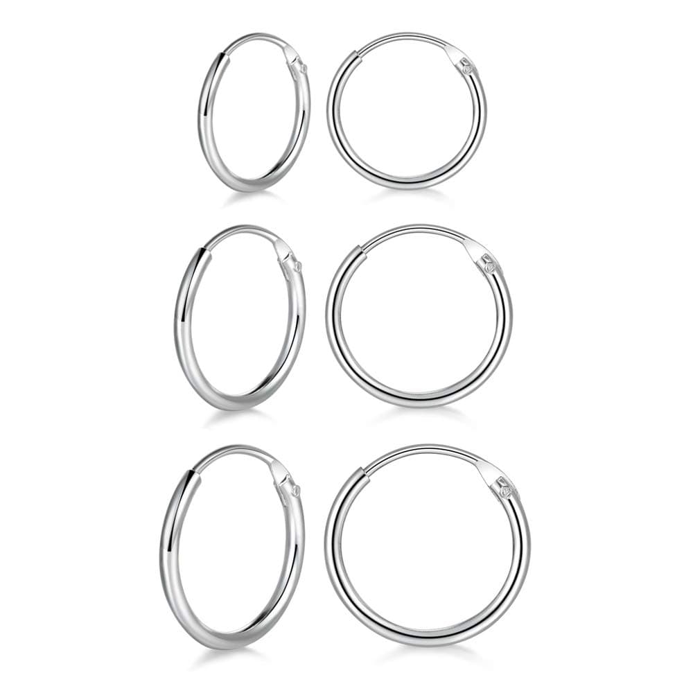 3 Pairs Silver Hoop Earrings