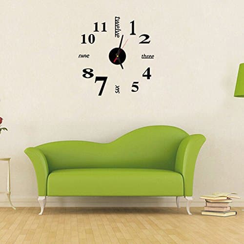 Huangou Mini Modern Frameless 3D DIY Wall Clock Mirror Surface Decorative Clock Large Mute Wall Stickers Living Room Bedroom Home Decorations (Free, Black)