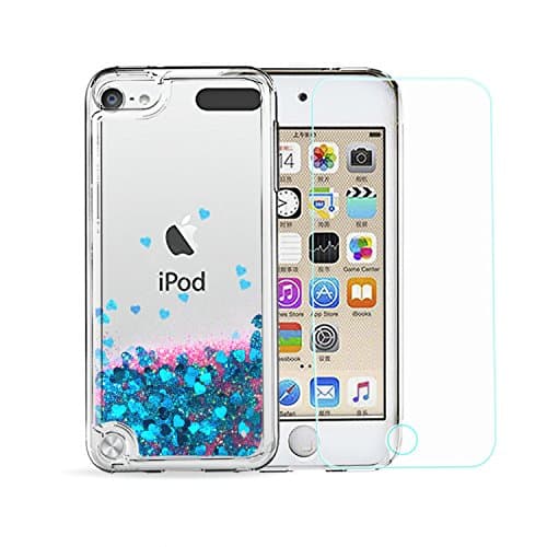 iPod Touch 6 Glitter Case,iPod Touch 5 Liquid Case with HD Screen Protector,VogueMall Shiny Liquid Flowing Quicksand Clear TPU Protective Phone Case for Apple iPod Touch 6th/5th Generation Blue