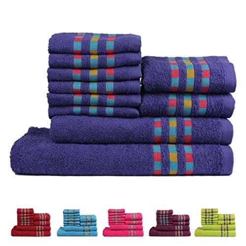 Trident Magic West Combed Cotton 10-Pieces (Bath, Hand &amp; Wash Cloth) Towel Set, Royal Blue