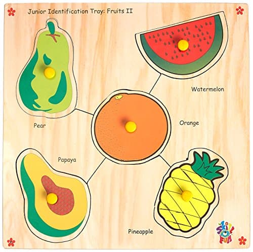 Skillofun Wooden Junior Identification Tray Fruits II with Knobs, Multi Color