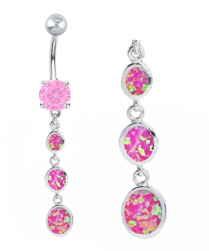 Pretty Sparkling Fire Opal 3 Oval dangle Belly navel Ring 14g (Available in White & Blue)